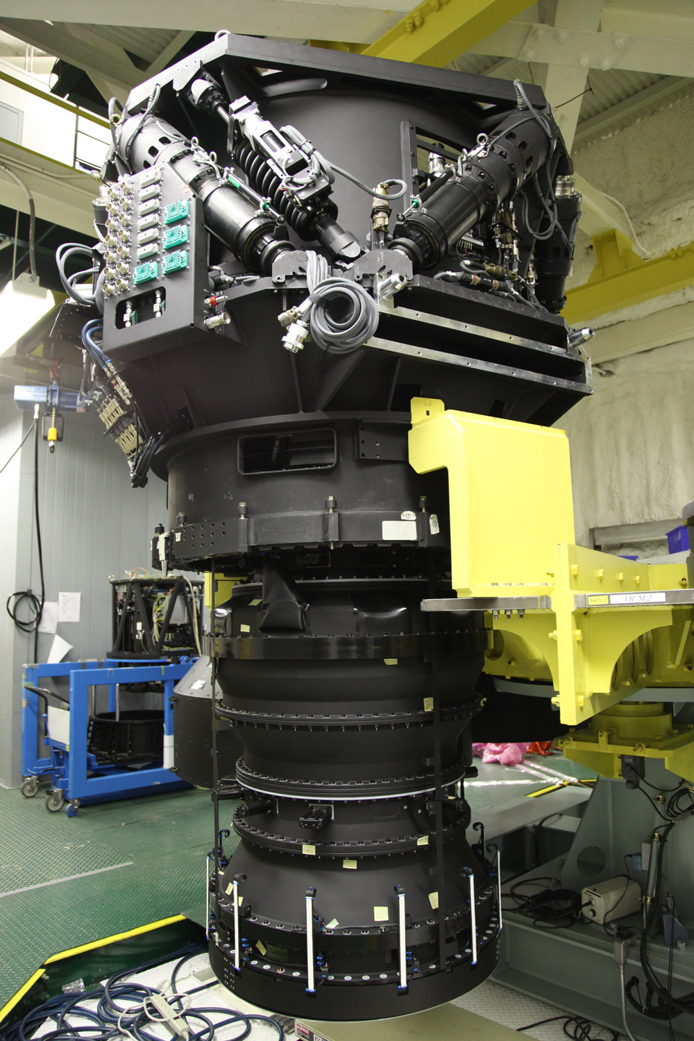 Figure 1: Hyper Suprime-Cam. The  instrument weighs 3 tons and is 3 m (9 ft.) high. (Credit:  NAOJ)