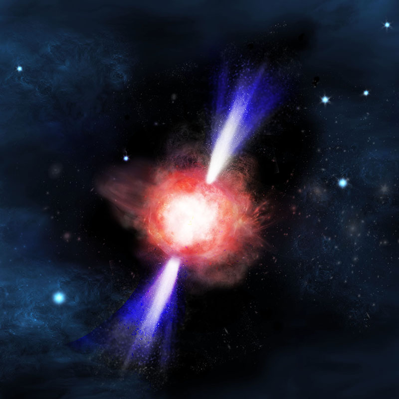 Figure  3:             Artist's conception of a supernova of a first star  with jets. (credit:Kavli IPMU)